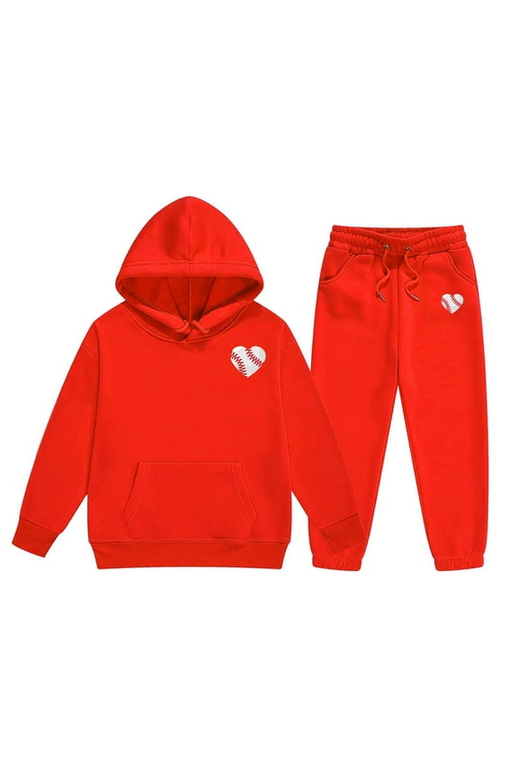 Boys Outfit Sets Valentine's Day Baseball Graphic Hoodies and Sweatpants 2 Piece Sweat Suits Unisex Kids Sweatsuit Activewear Red 6-7 Years