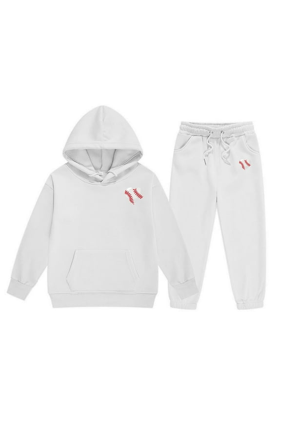 Boys Outfit Sets Valentine's Day Baseball Graphic Hoodies and Sweatpants 2 Piece Sweat Suits Unisex Kids Sweatsuit Activewear White 1-2 Years
