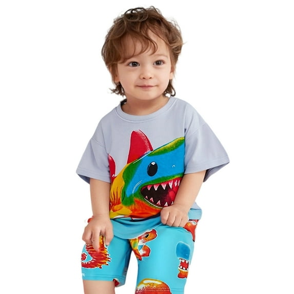 Boys Outfit Short Sleeved Top Elastic Waist Short Pants 2 Piece Kids Suits for Boy,Light Gray,130