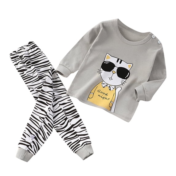 Boys Outfit Toddler Kids Cartoon Prints Long Sleeve Soft Outfits Loungewear Tops Long Pants Set Baby Boy Clothes Grey 2 Years-3 Years