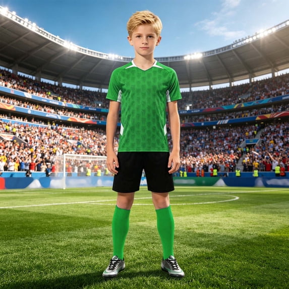 Boys Outfits 2 Piece Color Block Soccer Short Sleeve Crewneck Tee with ...