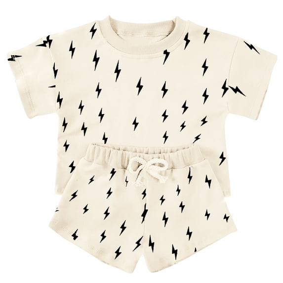 Boys Outfits 2 Piece Graphic Print Short Sleeve Crew Neck T-Shirt Top And Shorts Casual Wear Boys' Clothing Sets Size 2-3 Years