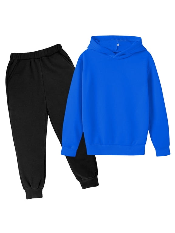Boys Outfits 2 Piece Set Jogger Sweatsuit Solid Color Long Sleeve Hoodie Sweatshirt Sweatpants Tracksuit With Pocket Fall Winter Clothes Teen Kids Size 9-10T