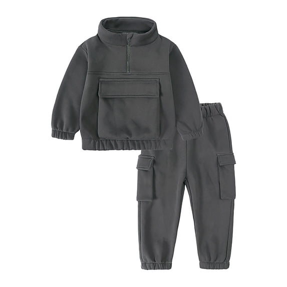 Boys Outfits 2 Piece Solid Print Mock Neck Long Sleeve Half Zip Pocket Top And Jogger Pants Baby Boys' Clothing Sets Size 2-3 Years