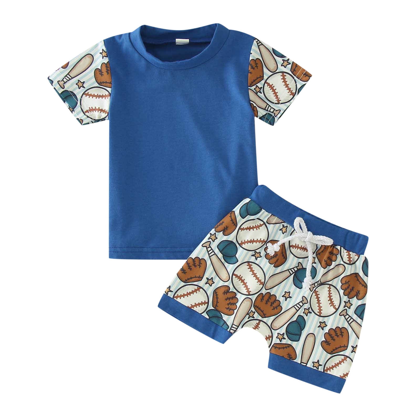 Boys Outfits 2024 Toddler Boys Girls Short Sleeve Cartoon Baseball