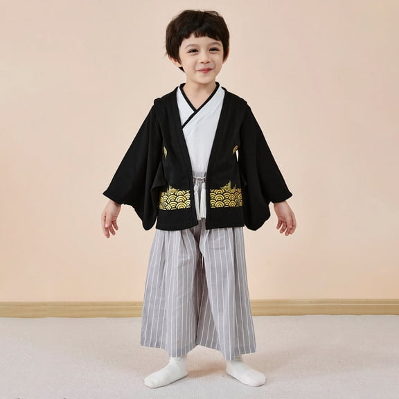 Boys Outfits Boys Festival Kimono Clothes with Haori Vest and Hakama Pants Boys' Clothing Sets White 4-5 Years