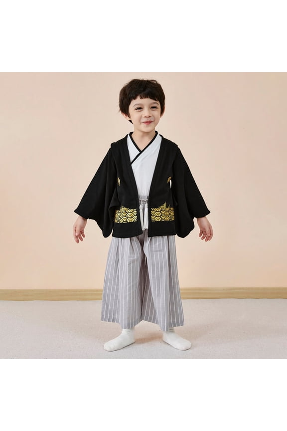 Boys Outfits Boys Festival Kimono Clothes with Haori Vest and Hakama Pants Boys' Clothing Sets White 4-5 Years