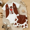 thumbnail image 1 of Boys Outfits Infant Boys Girls Short Sleeve Cowboy Cow Print Romper and Shorts Set Boys' Clothing Sets White 9-12 Months, 1 of 6