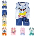 thumbnail image 1 of Boys Outfits Kids Retro Animal Embroidery Sleeveless and Shorts Breathable Set Boys' Clothing Sets Dark Blue 18-24 Months, 1 of 4