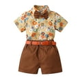 thumbnail image 1 of Boys Outfits Kids Short Sleeve Printed Shirt Tops Shorts Tie Belt Baby Boy Boy Clothes Brown 18 Months-24 Months, 1 of 7