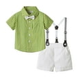 thumbnail image 1 of Boys Outfits Kids Short Sleeve Striped Shirt Tops Suspender Shorts Tie Baby Boy Clothes Green 12 Months-18 Months, 1 of 3