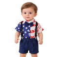 thumbnail image 1 of Boys Outfits Kids Stars and Stripes Print USA 250th Anniversary Turn Down Collar Short Sleeve Shirt with Shorts and Suspender Three Piece Set Blue 0 Months-3 Months, 1 of 7