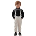 thumbnail image 1 of Boys Outfits Lapel Long Sleeve Solid Print Shirt And Suspenders Trousers Suspenders Bowtie 4 Piece Boys' Clothing Sets Size 2-3 Years, 1 of 6