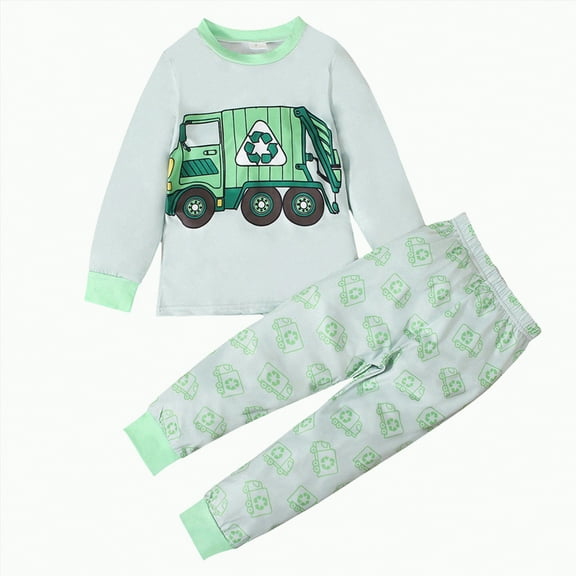 Boys Outfits Little Autumn Winter Graphic Long Sleeve Elastic Waist 1T 2T 3T 4T 5T Everyday Outfit Set 2-Pieces Boys Girls Long Pants Printed Suit