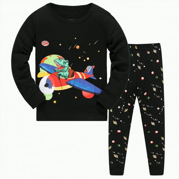 Boys Outfits Little Autumn Winter Graphic Long Sleeve Elastic Waist 1T 2T 3T 4T 5T Everyday Outfit Set 2-Pieces Boys Girls Long Pants Printed Suit