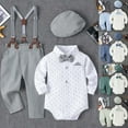 thumbnail image 1 of Boys Outfits Little Gentleman Formal Dress Up Shirt with Hat Suspenders Birthday Party Christening 3 Piece Set 9-12 M, 1 of 6