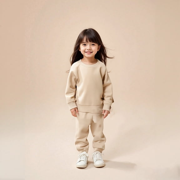 Boys Outfits Long Sleeve Crewneck Beige Loose Fashion Sweatshirts Jogging Pants 2 Pcs Warm Fall Winter Clothes Clothes for Girls 12-18 Months Trendy Boys Girls Fashion