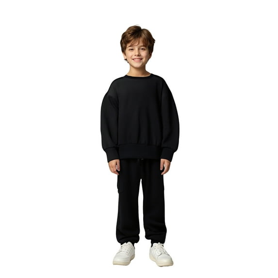 Boys Outfits Long Sleeve Crewneck Black Tracksuit Pullover Sweatshirt and Jogger Sweatpants 2 Piece Winter Clothes Teenage Girl Clothes 8-9 Years Boys Girls Fashion