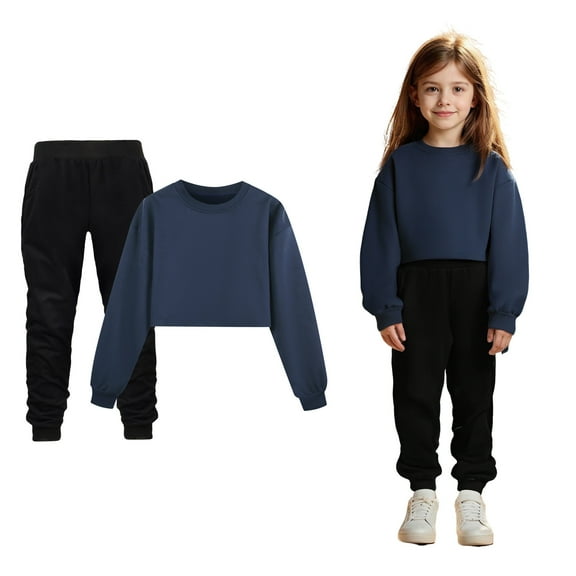 Boys Outfits Long Sleeve Crewneck Navy Casual Sweatshirt and Jogger Pants 2 Pcs Warm Fall Winter Clothes Size 7-8 Years Boys Clothes Boys Girls Fashion