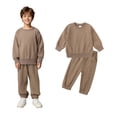 thumbnail image 1 of Boys Outfits Long Sleeve Solid Crewneck Brown Tracksuit Pullover Sweatshirt and Active Jogger Pants 2 Pcs Fall Winter Clothes Clothes for Girls 3-4 Years Trendy Boys Girls Fashion, 1 of 3