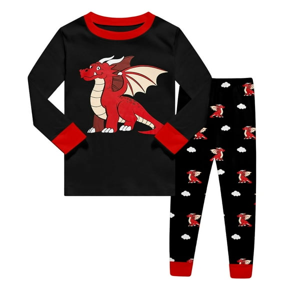 Boys Outfits Pajamas Cartoon Print 2 Piece Pj's Long Sleeve Sleepwear Clothing Sets