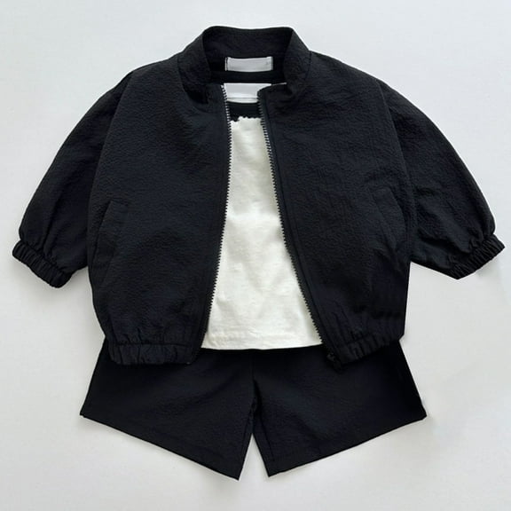 Boys Outfits Set Boys Summer Outfits 2 Piece Set Upf Sun Zip Jacket With Shorts Toddler Kids Casual Wear Lightweight Breathable For 1 8 Years Old Black 2-3 Years