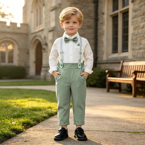 Boys Outfits&Set Toddler Long Sleeve Shirt with Suspenders Pants Gentleman Style for Everyday Casual and Events