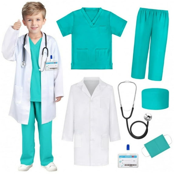 Boys Outfits Set for Children White Lab Coat Baby Doctors Play Dress Cozy casual clothes Set Green 110(4-5 Years)