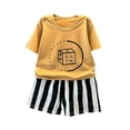 thumbnail image 1 of Boys Outfits Sets 2-Piece: Coffee Graphic Tee & Stripe Shorts, Kids & Boys Play Clothes Set, Quick-Dry Polyester, Elastic Waist Sizes 2T-10,Size 7-8 T, 1 of 5