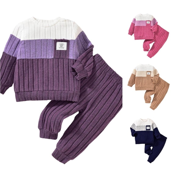 Boys Outfits & Sets Winter Knit Striped Long Sleeve Sweater and Pants Two Piece Set for Kids Comfortable Casual Wear Baby Twin Clothes Boys 18-24 Months