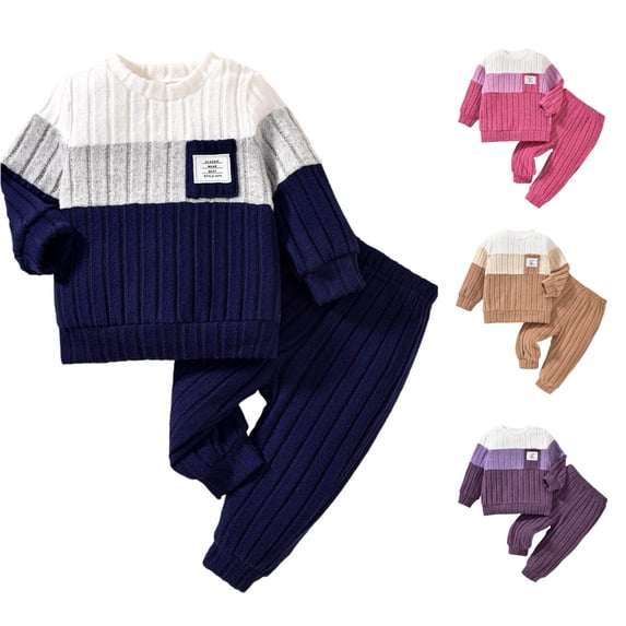 Boys Outfits & Sets Winter Knit Striped Long Sleeve Sweater and Pants Two Piece Set for Kids Comfortable Casual Wear Baby Twin Clothes Boys 18-24 Months