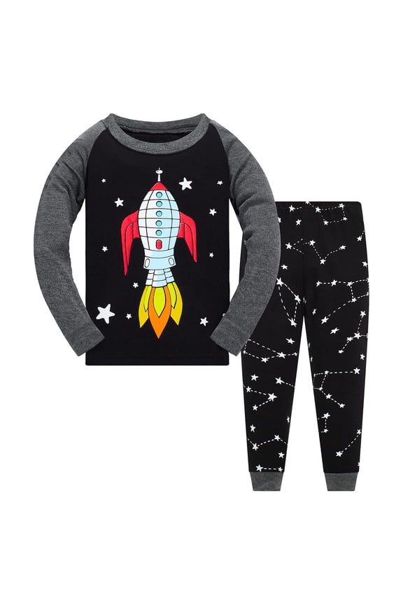 Boys Outfits Size 4-5Y Kids Cartoon Rocket Long Sleeve Round Neck T Shirt Pants Loungewear Set Playful Boys' Clothing Sets