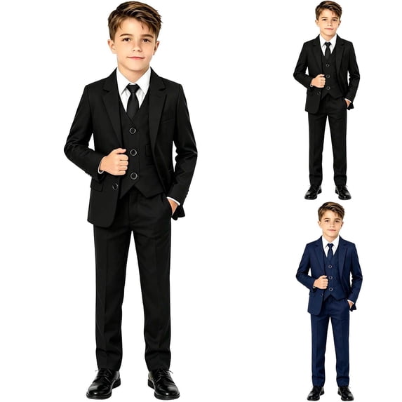 Boys Outfits Solid Collar Long Sleeve Blazer Two Piece Kids Formal Suit Soft Loose Daily Event Outfit Set