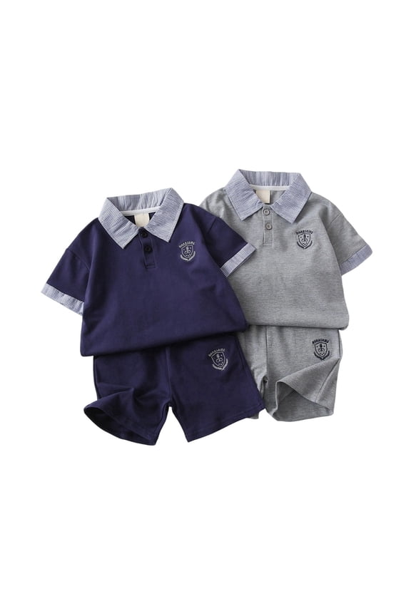 Boys Outfits Solid Tone Collar Short Sleeve Two Piece Kids Summer Light Breathable Casual Daily Outfit Set