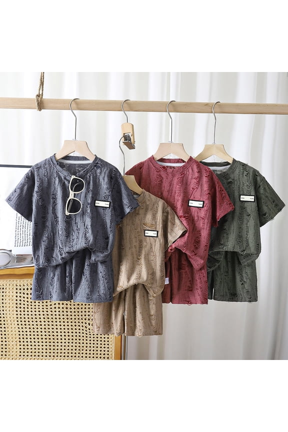 Boys Outfits Solid Tone Crew Short Sleeve Two Piece Kids Breathable Soft Daily Casual Summer Outfit Set