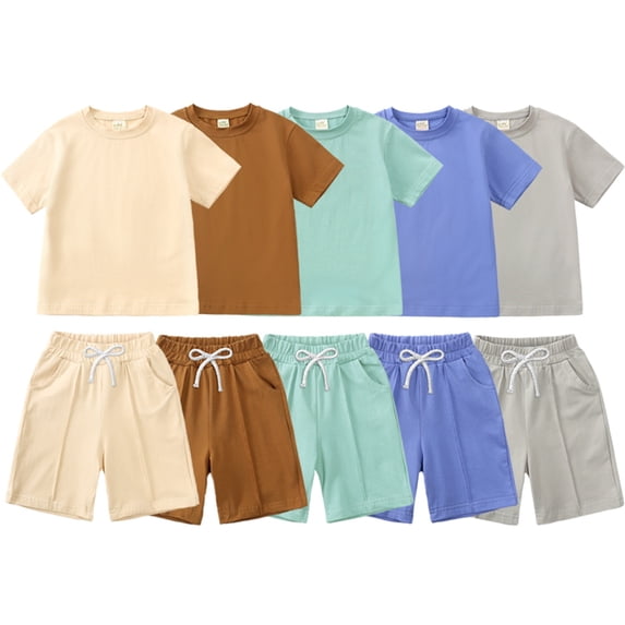 Boys Outfits Toddler Boys Loose Short Sleeve and Shorts Casual Summer Set Boys' Clothing Sets Khaki 4-5 Years