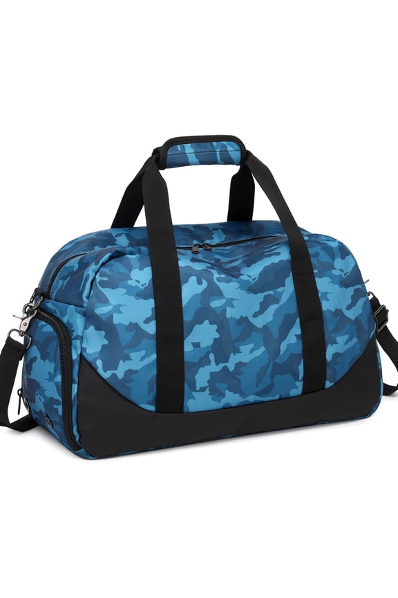 Boys Overnight Duffel Bags Gym Bag Gymnastics Bag with Shoe Compartment, Carry- Size Weekender Sleepovers Travel Duffel Bag for Boys (Blue Camo)