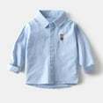 thumbnail image 1 of Boys Oxford Cloth Long Sleeve Button Down Shirt Kids Classic Stripe Solid Color Top with Bear Embroidery for Toddler Boys 2-13 Years Spring Fall, 1 of 5