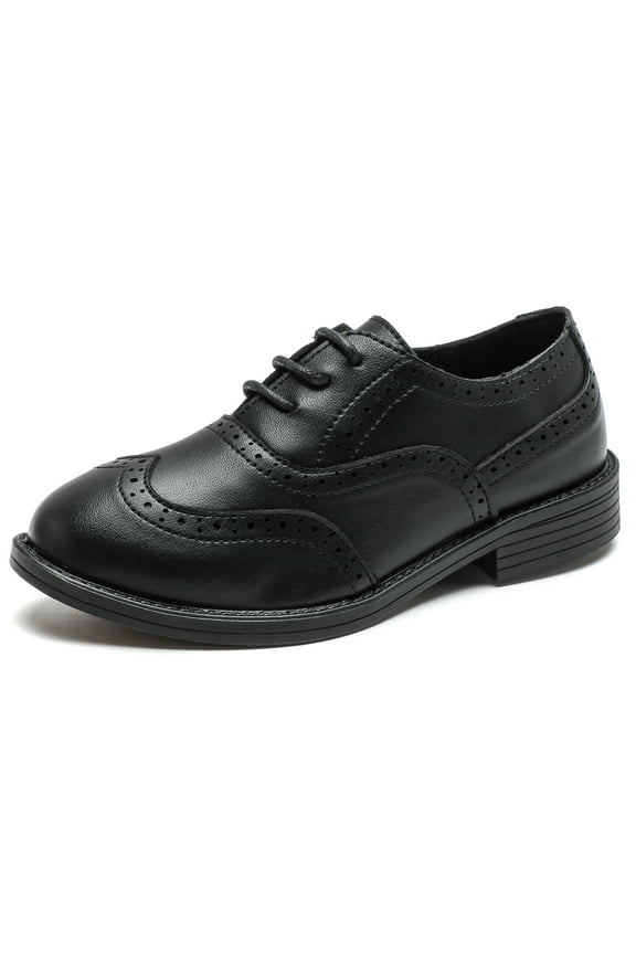Boys Black Shoes Classic Leather Uniform Oxfords 13.5 Little Kid