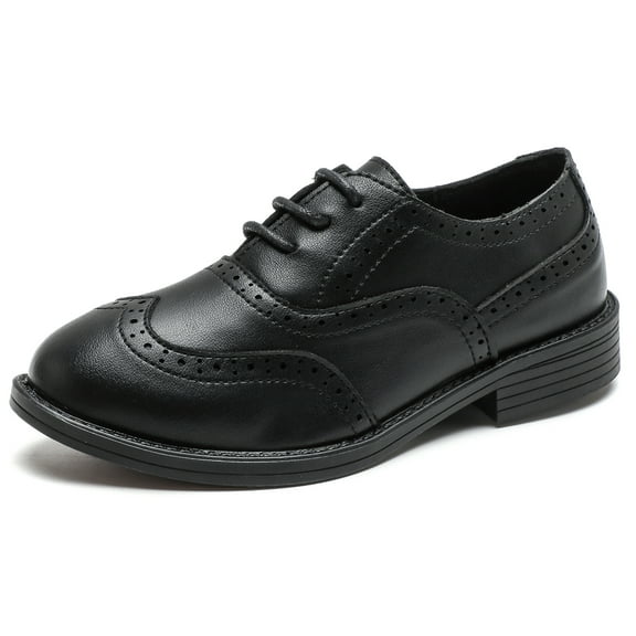 DADAWEN Boys Black Shoes Classic Leather Uniform Oxfords 1.5 Little Kid