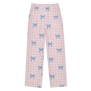 Boys Pajama Pants Blue Bowknot Check Soft Kids Pj Bottoms Lounge Pants with Pockets Boys Sleepwear Size 6-14