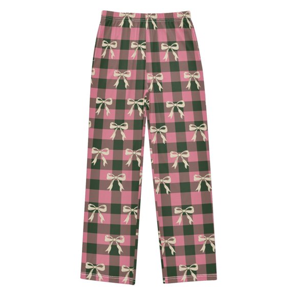 Boys Pajama Pants Pink Checkered Bow Soft Kids Pj Bottoms Lounge Pants with Pockets Boys Sleepwear Size 6-14
