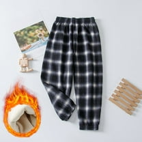 Boys Pajama Pants Plaid Print Fleece Lined Fuzzy Warm Elastic Waisted Sweatpants Cinch Bottom Casual Cozy Kids Trousers Fall Winter Joggers 2025,Sizes 2-12