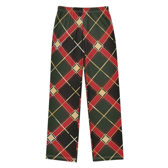 Boys Pajama Pants Plaid Red Green Soft Kids Pj Bottoms Lounge Pants with Pockets Boys Sleepwear Size 6-14