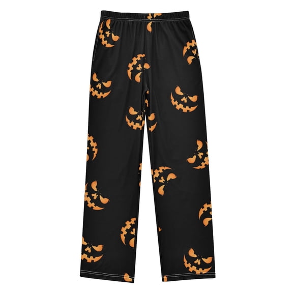 Boys Pajama Pants Pumpkin Smiling Face Soft Kids Pj Bottoms Lounge Pants with Pockets Boys Sleepwear Size 6-14