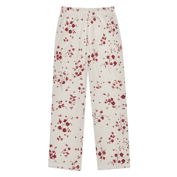 Boys Pajama Pants Red Floral Soft Kids Pj Bottoms Lounge Pants with Pockets Boys Sleepwear Size 6-14