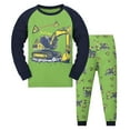 thumbnail image 1 of Boys'Pajama Set Cotton Tractor Printed 2 Piece Pjs Set Long Sleeve Matching Holiday Pjs Set Snug-Fit Outfits Sleepwear for Kids & Teens,Z1-Green,4-5 Years, 1 of 4