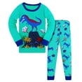 thumbnail image 1 of Boys'Pajama Set Cotton Tractor Printed 2 Piece Pjs Set Long Sleeve Matching Holiday Pjs Set Snug-Fit Outfits Sleepwear for Kids & Teens,Z2-Mint Green,6-7 Years, 1 of 4