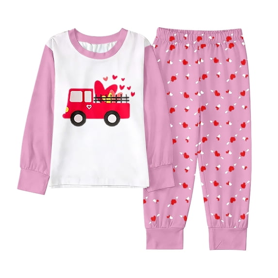 Boys Pajama Set Valentines Day Pajamas Long Sleeve Heart Print Crew Neck Loungewear Boys 9-10 Years Pajamas
