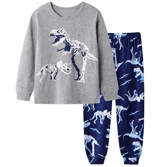 Boys Pajama Sets Cotton Long Sleeve Top & Pants Matching Holiday Pjs Set Snug-Fit Outfits Sleepwear Kids Clothes Pjs,W4-Grey,5-6 Years